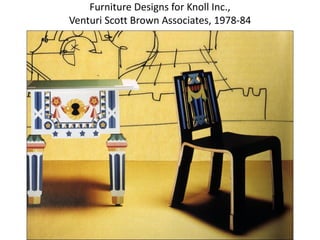 Furniture Designs for Knoll Inc.,
Venturi Scott Brown Associates, 1978-84
 