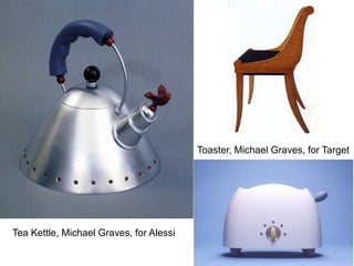 Tea Kettle, Michael Graves, for Alessi
Toaster, Michael Graves, for Target
 