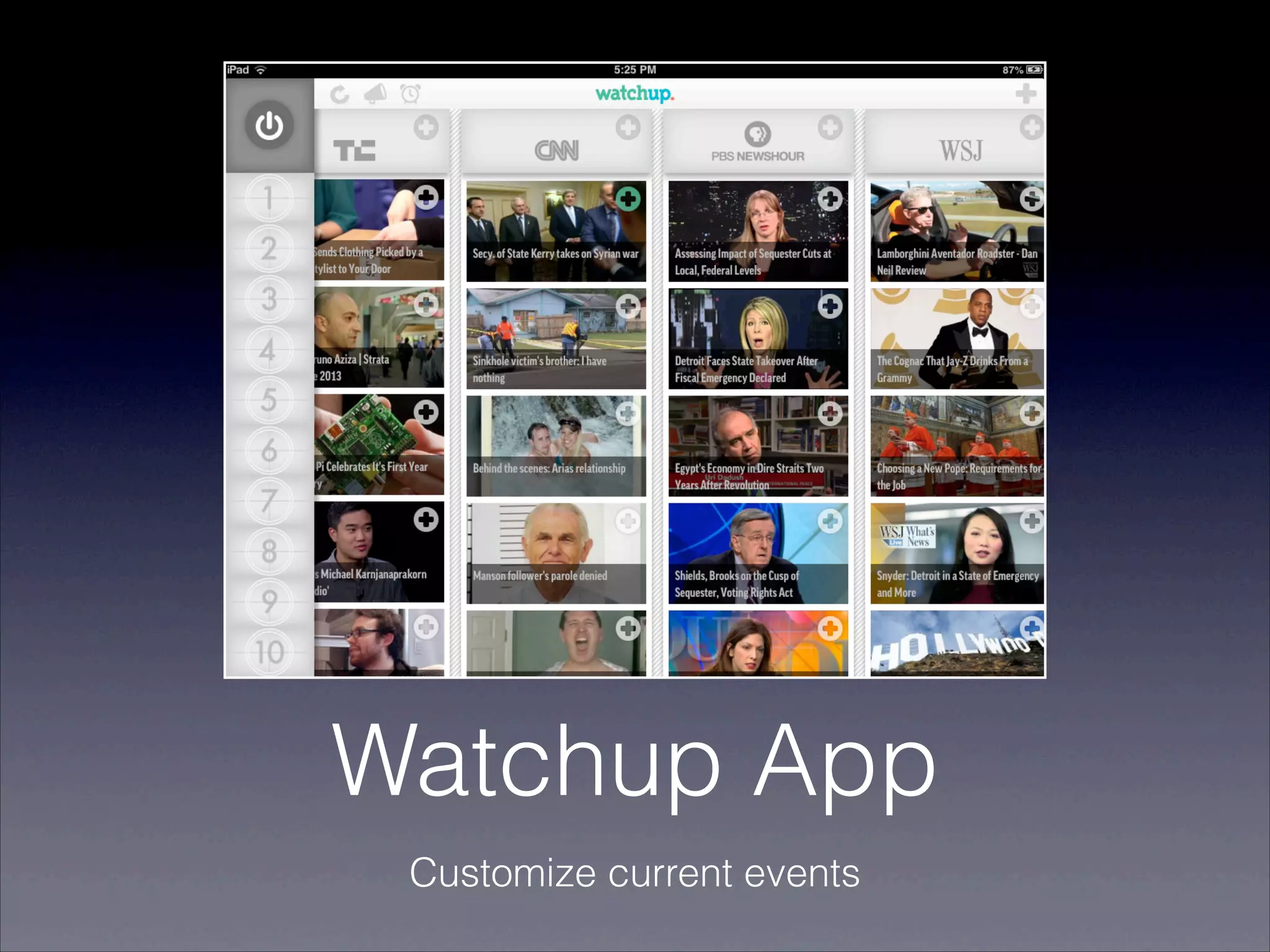 Watchup App
 Customize current events
 