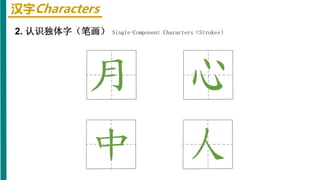 汉字Characters
2. 认识独体字（笔画） Single-Component Characters（Strokes）
 