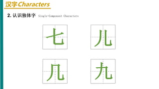 汉字Characters
2. 认识独体字 Single-Component Characters
七 儿
几 九
 