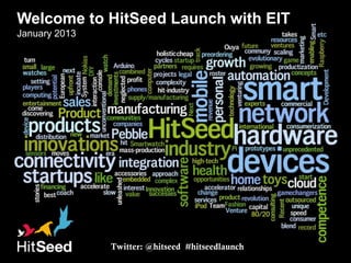 Welcome to HitSeedLaunch with EIT
January 2013




               Twitter: @hitseed #hitseedlaunch
 