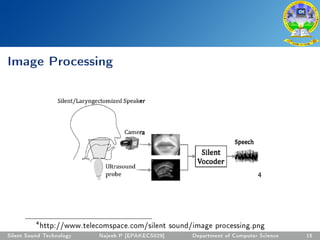 Image Processing
4
4
http://www.telecomspace.com/silent sound/image processing.png
Silent Sound Technology Najeeb P [EPAKECS029] Department of Computer Science 15
 