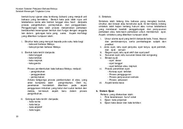 Sukatan Mata Pelajaran Bahasa Melayu Tingkatan 5