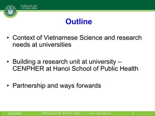 Highlights of research partnership between Hanoi School of Public Health (HSPH) and Swiss institutions: Institutional capacity development