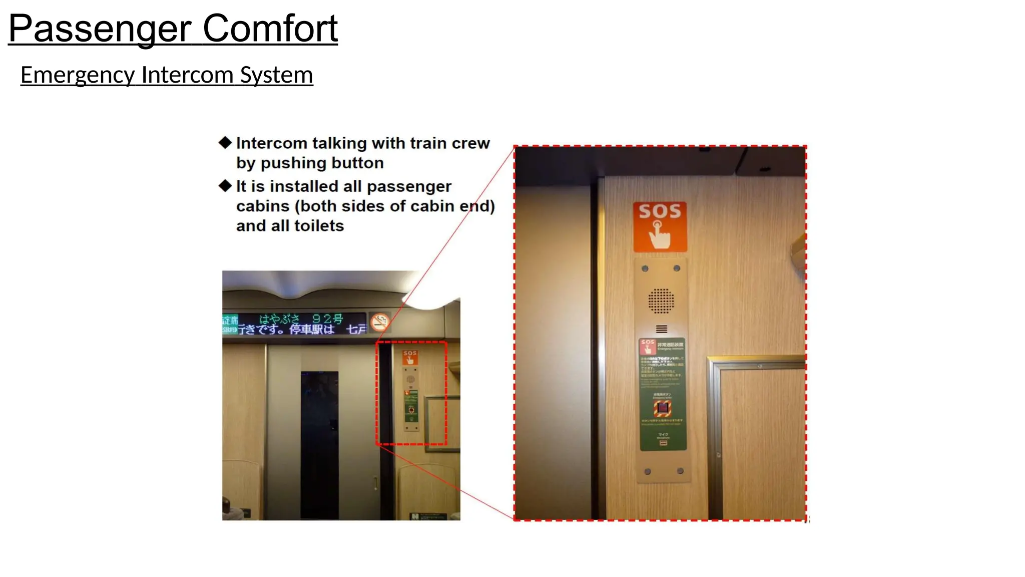 Passenger Comfort
Emergency Intercom System
 