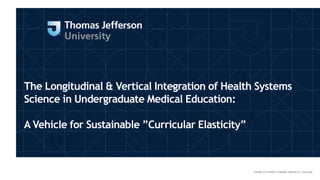 The Longitudinal & Vertical Integration of Health Systems
Science in Undergraduate Medical Education:
A Vehicle for Sustainable ”Curricular Elasticity”
 