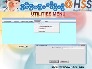 UTILITIES MENU
BACKUP
BACKUP WINDOW IS DISPLAYED
 