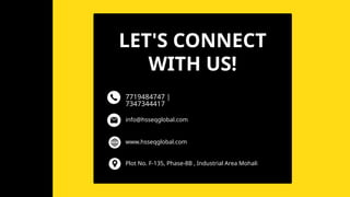 LET'S CONNECT
WITH US!
7719484747 |
7347344417
info@hsseqglobal.com
www.hsseqglobal.com
Plot No. F-135, Phase-8B , Industrial Area Mohali
 