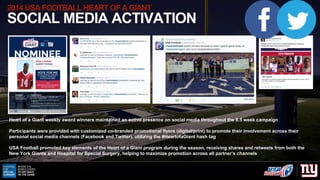 2014 USAFOOTBALL HEART OF A GIANT
SOCIAL MEDIA ACTIVATION
Heart of a Giant weekly award winners maintained an active prese...