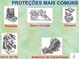 Sistemas de transmissão
Prensas Esmeril
Serra de fita
Serra circular
PROTEÇÕES MAIS COMUNS
 