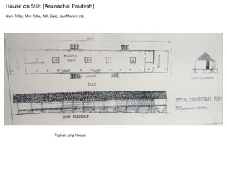 House on Stilt (Arunachal Pradesh)
Nishi Tribe, Miri Tribe, Adi, Galo, Idu Mishmi etc.
Typical Long House
 
