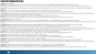 87
ProofpointConfigurationDetails:
SAP SAE*: TPC-C workload
BASELINE: SAP ASE ASE 16.0 SP02, SLES11SP3, 4S Intel® Xeon® processor E7-4890 v2, 2.8GHz, 15 cores, 512GB DDR3-1600, Intel® SSD DC P3700 , 10GB network speed
NEW: SAP ASE ASE 16.0 SP02, SLES11SP3, 4S Intel® Xeon® processor E7-8890 v3, 2.5GHz, 18 cores, 512GB DDR3-1600, ntel® SSD DC P3700 , 10GB network speed. Testing done by SAP Dec.19, 2014
Oracle MySQL*: Sysbench benchmark, Online Transaction Processing (OLTP) test profile. Defined 100 tables with 10 million rows each, which resulted in a database of 1 billion entries. This database was
260GB.
BASELINE: Ubuntu Linux* 14.10 x64, Intel® Xeon® processor E7-4890 v2, 2.8GHz, 15 cores, 256 GB DDR3-1333, 1GB network speed.
NEW: Ubuntu Linux* 14.10 x64, , Intel® Xeon® processor E7-8890 v3, 2.5GHz, 18 cores, 256 GB DDR3-1333, 1GB network speed. Testing done by Intel 4/24/2015
Altibase HDB-DA*: Workload for test is stock trade simulation, which consists of buying offer, buying and settlement processes from many concurrent users. The performance metric is the number of queries
per second that reflects multiple aspects of the capability of the system to process queries.
BASELINE: RHEL 6.4, 4S Intel® Xeon® processor E7-4890 v2, 2.8GHz, 15 cores, 512 GB LVDIMM-1333, SSD, 1GB network speed.
NEW: RHEL 6.4, 4S Intel® Xeon® processor E7-8890 v3, 2.5GHz, 18 cores, 512 GB LVDIMM-16000, SSD, 1GB network speed. Testing done by Altibase 4/11/2015
Exasol EXASolution*: TPC-H like, 100GB load.
BASELINE: Exasol EXASolution on Ubuntu Linux 14.10 x64, 4S Intel® Xeon® processor E7-4890 v2, 2.8GHz, 15 cores, 128GB DDR3/1333, regular DIMM, SAS HD, 1Gb network.
NEW: Exasol EXASolution on Ubuntu Linux 14.10 x64, 4S Intel® Xeon® processor E7-8890 v3, 2.5GHz, 18 cores, GB DDR3/1333, regular DIMM, SAS HD, 1Gb network. Testing done by Exasol and Intel as of June
6, 2015.
Baosight iHyperDB*: Baosight developed their self-develped stressing tool iHyperDBSend for performance test. The tool will simulate typical operations such as insert, query, update.
BASELINE: Baosight iHyperDB on RHEL 7.0, 4S Intel® Xeon® processor E7-4890 v2, 2.8GHz, 15 cores, 128GB DDR3/1333, LVDIMM, SAS HD, 1Gb network,
NEW: Baosight iHyperDB on RHEL 7.0, 4S Intel® Xeon® processor E7-8890 v3, 2.5GHz, 18 cores, 128GB DDR4/1600, LVDIMM, SAS HD, 1Gb network. Source is Intel internal as of Aug 1, 2015.
IBM DB2 10.5 FP5: Proof of Performance and Scalability (POPS) is a data warehousing workload based on a true retail environment. The workload operates on a star schema database. A 10TB database (based
on raw data) was used for this test, and the results are an aggregation of 36 queries (10 fact-to-fact joins and 13 snowflake queries). All the queries were run in single user mode.
BASELINE: SLES 11.3, 4S Intel® Xeon® processor E7-4890 v2, 2.8GHz, 15 cores, 1 TB DDR3-1333, 1 SAS disk, 1GB network speed.
NEW: RHEL 6.5, 4S Intel® Xeon® processor E7-8890 v3, 2.5GHz, 18 cores, 1 TB DDR4-1600, 1 SAS disk, 1GB network speed. Testing done by IBM 3/20/2015
MariaDB* 10.1: Simulates typical R/O OLTP requests, 1M table size and 10M RW. Multi-table scenario.
BASELINE: Ubuntu Linux* 14.10 x64, Intel® Xeon® processor E7-4890 v2, 2.8GHz, 15 cores, 256 GB DDR3-1333, 1GB network speed.
NEW: Ubuntu Linux* 14.10 x64, , Intel® Xeon® processor E7-8890 v3, 2.5GHz, 18 cores, 256 GB DDR3-1333, 1GB network speed. Testing done by Intel 4/24/2015
AsiaInfo ADB*: The tool simulates typical OLTP operations such as insert, query, delete and update.
BASELINE: AsiaInfo ADB on RHEL 7.0, 4S Intel® Xeon® processor E7-4890 v2, 2.8GHz, 15 cores, 256GB DDR3/1333, DIMM, Intel® SSD DC 3700, 10-Gigabit Intel® X540-AT2 network
NEW: AsiaInfo ADB on RHEL 7.0, 4S Intel® Xeon® processor E7-8890 v3, 2.5GHz, 18 cores, 256GB DDR4/1600, LVDIMM, Intel® SSD DC 3700, 10-Gigabit Intel® X540-AT2 network. Testing done by AsiaInfo and
Intel Aug. 19 2015
Kingbase ES*: Kingbase developed their own performance test tool named TPCCLoader which simulate tpcc scenario to do the benchmarking.
BASELINE: Kingbase ES on RHEL 7, 4S Intel® Xeon® processor E7-4890 v2, 2.8GHz, 15 cores, 128GB DDR3/1333, DIMM, SAS HD, 1GB network
NEW: Kingbase ES on RHEL 7, 4S Intel® Xeon® processor E7-8890 v3, 2.5GHz, 18 cores, 128GB DDR4/1600, LVDIMM, SAS HD, 1GB network. Testing done by Kingbase and Intel Aug. 12 2015
 