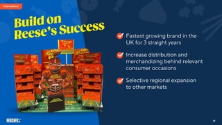International
Fastest growing brand in the
UK for 3 straight years
Increase distribution and
merchandizing behind relevant
consumer occasions
Selective regional expansion
to other markets
37
 