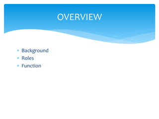  Background
 Roles
 Function
OVERVIEW
 