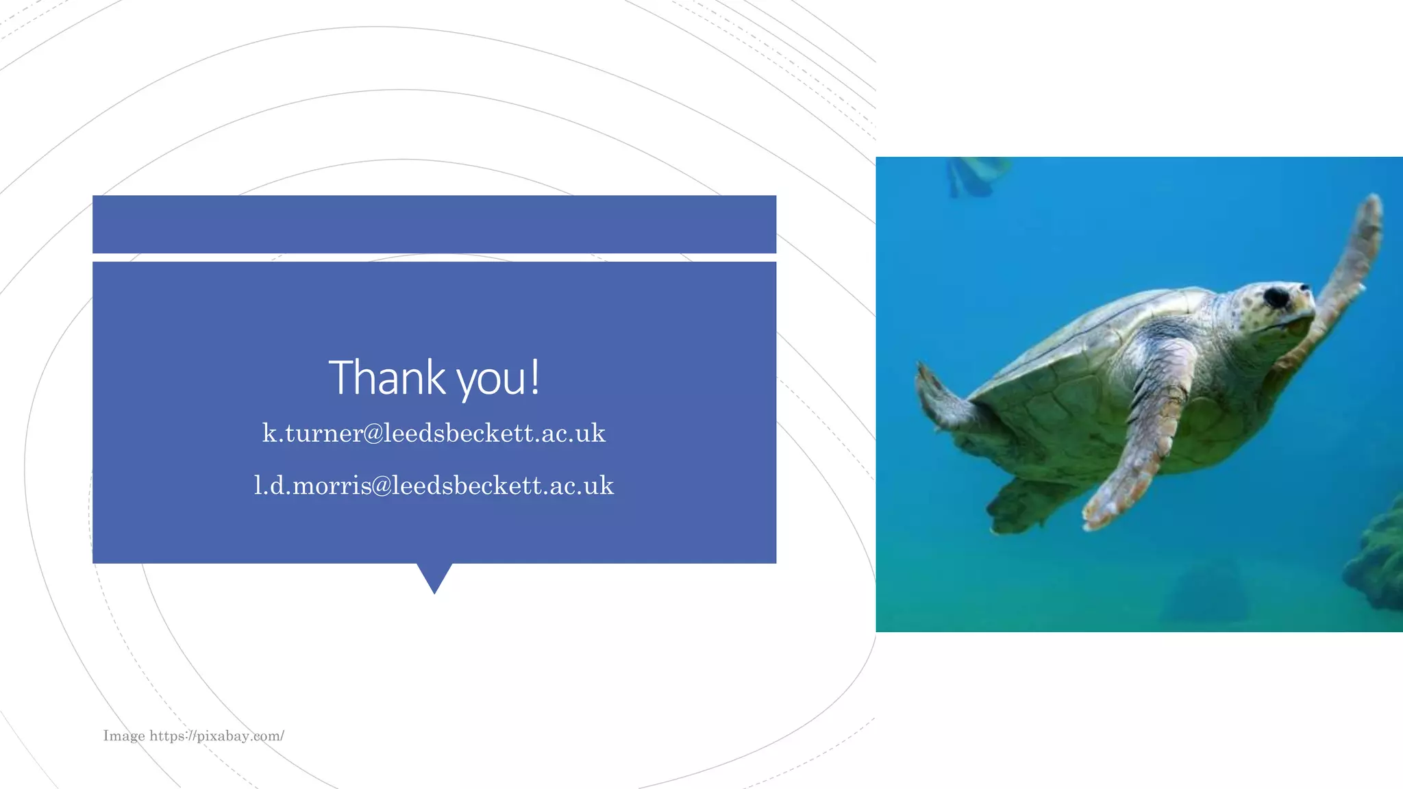 Thank you!
k.turner@leedsbeckett.ac.uk
l.d.morris@leedsbeckett.ac.uk
Image https://pixabay.com/
 