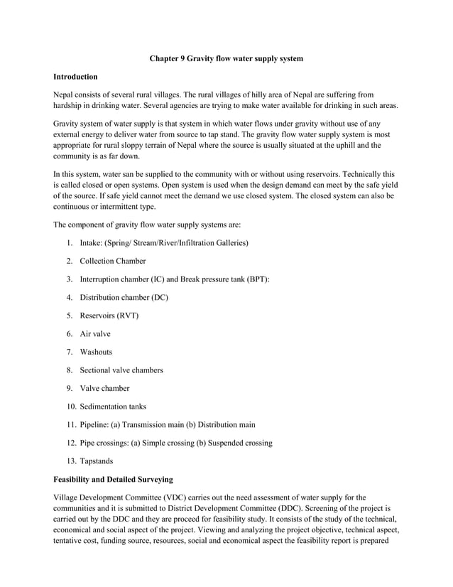 Chapter 9 gravity flow water supply system PDF