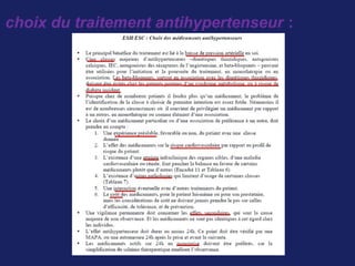 choix du traitement antihypertenseur :
 