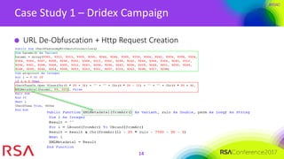 #RSAC
Case Study 1 – Dridex Campaign
14
URL De-Obfuscation + Http Request Creation
 