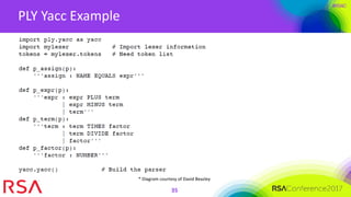 #RSAC
PLY Yacc Example
35
* Diagram courtesy of David Beazley
 