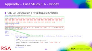 #RSAC
Appendix – Case Study 1 A - Dridex
64
URL De-Obfuscation + Http Request Creation
 