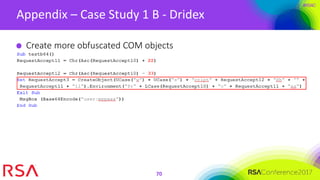 #RSAC
Appendix – Case Study 1 B - Dridex
70
Create more obfuscated COM objects
 