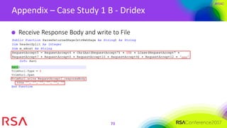 #RSAC
Appendix – Case Study 1 B - Dridex
73
Receive Response Body and write to File
 