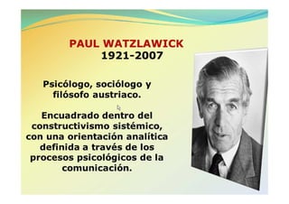 Ψ Humanista (fenomenológica)
• Nace poco antes que el cognitivismo (1940-
  1950)
  – Carl Rogers (1902-1987)
  – Abraham Maslow (1908-1970)

• Se considera la “tercera escuela”
  – frente a:
     • Psicoanálisis (que se centra en los enfermos, no en los
       sanos)
     • Conductismo (que estudia la conducta, no a la persona)
  – Se propone estudiar a la persona sana de forma32
    global
 