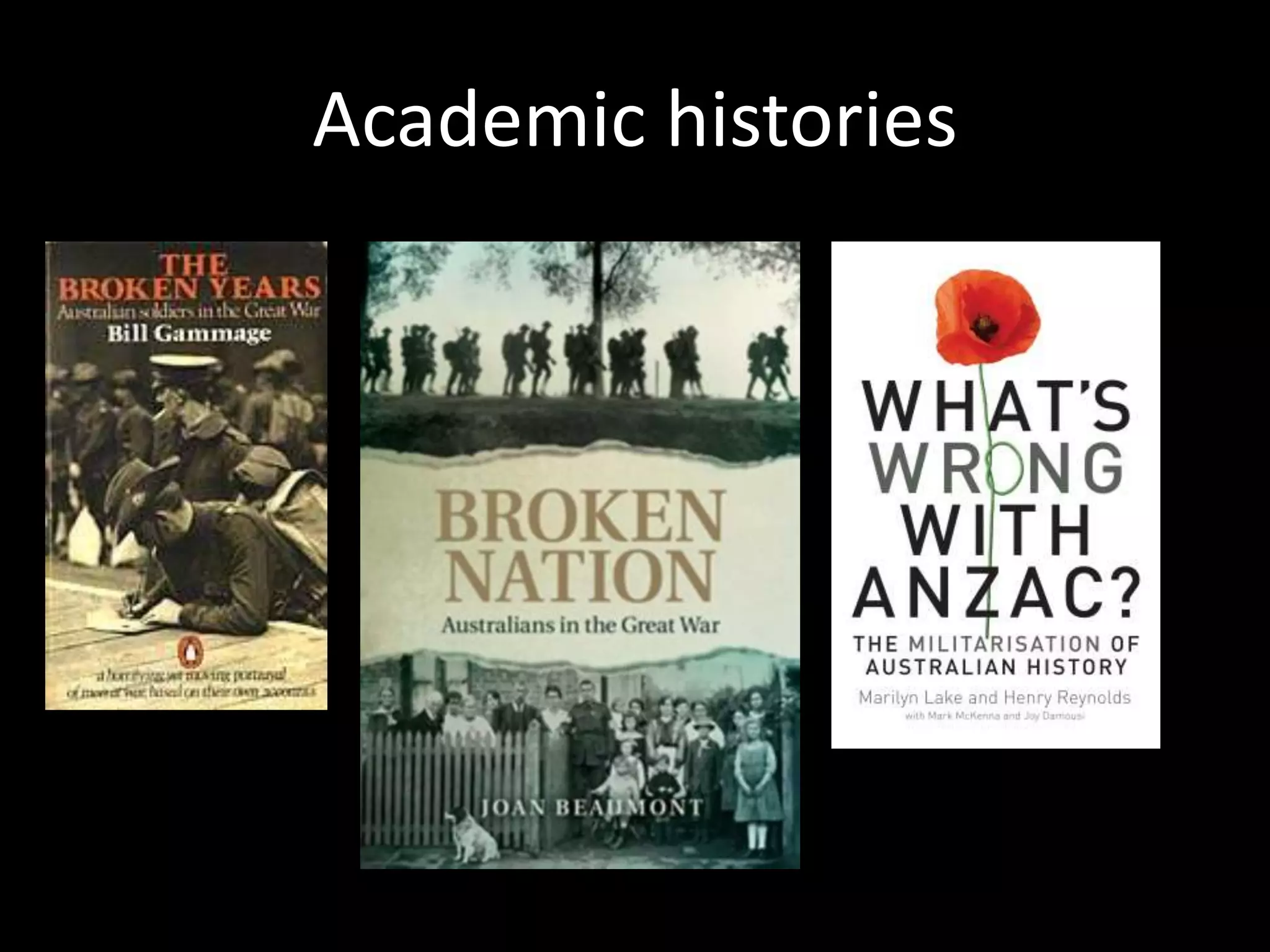 3.2. Public Historians
• Public Historians can communicate their work in
a range of forms: apps, walking tours, public
lectures, radio features, museum displays,
interpretations of historical artefacts, public
programs, live tweeting historical events (eg.
#Dismissal1975), events (eg Jacqui Newling @
Sydney Living Museums ‘the cook and the
curator’ blog
http://blogs.hht.net.au/cook/about/ )
• usually connected to institutions in some way
 