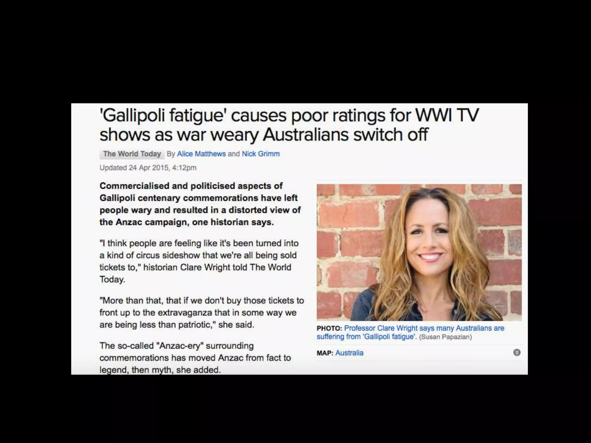 Anzac Live, social media avatars
communicating their experiences in ‘real
time’
 