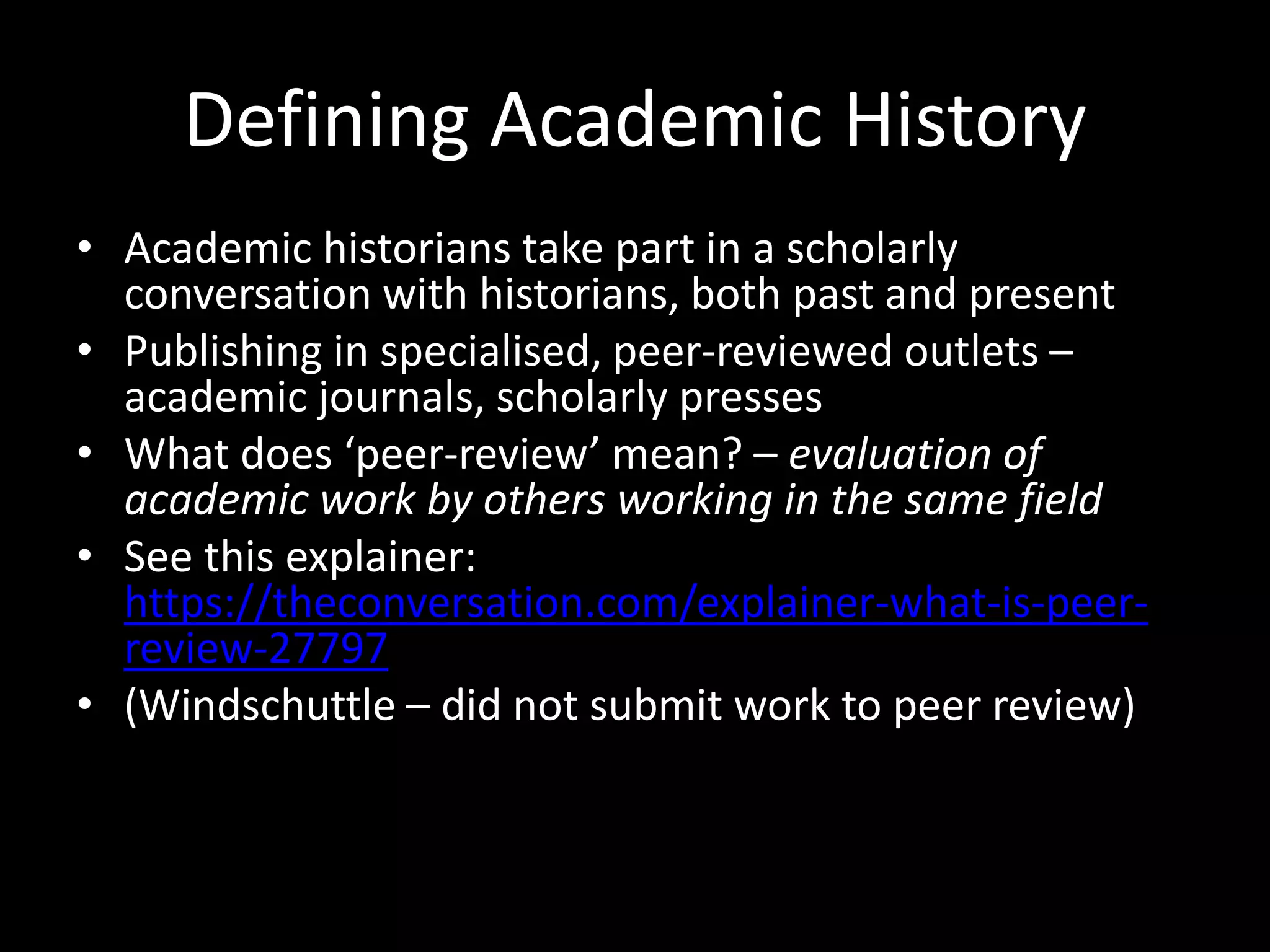 Some academic historians
Prof Joan Beaumont, Prof
Marilyn Lake, Prof Bill Gammage
 