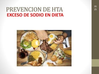 PREVENCION DE HTA
EXCESO DE SODIO EN DIETA
35
25
 