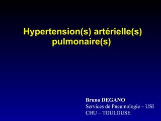 Hypertension(s) artérielle(s) pulmonaire(s)   Bruno DEGANO Services de Pneumologie – USI  CHU – TOULOUSE  