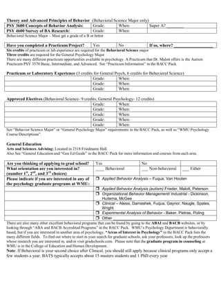 Theory and Advanced Principles of Behavior (Behavioral Science Major only)
PSY 3600 Concepts of Behavior Analysis: Grade: ...