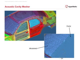 Copyright © 2012 Altair Engineering, Inc. Proprietary and Confidential. All rights reserved.




Acoustic Cavity Mesher




                                                                                                                     Cavity




                                                                                               Windshield




                                                                                                            -   54
 