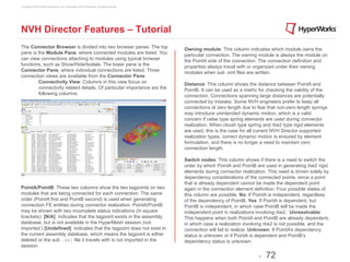 Copyright © 2012 Altair Engineering, Inc. Proprietary and Confidential. All rights reserved.




NVH Director Features – Tutorial
The Connector Browser is divided into two browser panes. The top                               Owning module: This column indicates which module owns the
pane is the Module Pane, where connected modules are listed. You                               particular connection. The owning module is always the module on
can view connections attaching to modules using typical browser                                the PointA side of the connection. The connection definition and
functions, such as Show/Hide/Isolate. The lower pane is the                                    properties always travel with or organized under their owning
Connector Pane, where individual connections are listed. Three                                 modules when sub .xml files are written.
connection views are available from the Connector Pane.
·∙      	
  Connectivity View: Columns in this view focus on                                   Distance: This column shows the distance between PointA and
            connectivity related details. Of particular importance are the                     PointB. It can be used as a metric for checking the validity of the
            following columns:                                                                 connection. Connections spanning large distances are potentially
                                                                                               connected by mistake. Some NVH engineers prefer to keep all
                                                                                               connections at zero length due to fear that non-zero length springs
                                                                                               may introduce unintended dynamic motion, which is a valid
                                                                                               concern if celas type spring elements are used during connector
                                                                                               realization. When cbush type spring and rbe2 type rigid elements
                                                                                               are used, this is the case for all current NVH Director supported
                                                                                               realization types, correct dynamic motion is ensured by element
                                                                                               formulation, and there is no longer a need to maintain zero
                                                                                               connection length.

                                                                                               Switch nodes: This column shows if there is a need to switch the
                                                                                               order by which PointA and PointB are used in generating rbe2 rigid
                                                                                               elements during connector realization. This need is driven solely by
                                                                                               dependency considerations of the connected points, since a point
                                                                                               that is already dependent cannot be made the dependent point
PointA/PointB: These two columns show the two tagpoints on two                                 again in the connection element definition. Four possible states of
modules that are being connected for each connection. The same                                 this column are possible. No: If PointA is independent, regardless
order (PointA first and PointB second) is used when generating                                 of the dependency of PointB. Yes: If PointA is dependent, but
connection FE entities during connector realization. PointA/PointB                             PointB is independent, in which case PointB will be made the
may be shown with two incomplete status indications (in square                                 independent point in realizations involving rbe2. Unresolvable:
brackets): [N/A] indicates that the tagpoint exists in the assembly                            This happens when both PointA and PointB are already dependent,
database, but is not available in the HyperMesh session (not                                   in which case a realization involving rbe2 is not possible, and the
imported.) [Undefined] indicates that the tagpoint does not exist in                           connection will fail to realize. Unknown: If PointA’s dependency
the current assembly database, which means the tagpoint is either                              status is unknown or if PointA is dependent and PointB’s
deleted or the sub .xml file it travels with is not imported in the                            dependency status is unknown.
session.

                                                                                                                                  -   72
 