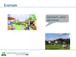 Example
Agromere, urban
agriculture
 