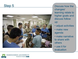 Step 5 Discuss how the
changes/
learning relate to
higher goals and
discuss follow
up:
• adjust activities
• make new
agenda
• make narrative
to share with
others
• use it for
evaluation
 