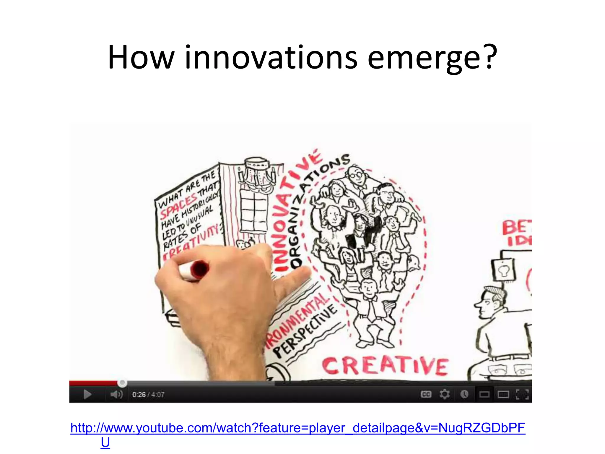 How innovations emerge?
http://www.youtube.com/watch?feature=player_detailpage&v=NugRZGDbPF
U
 
