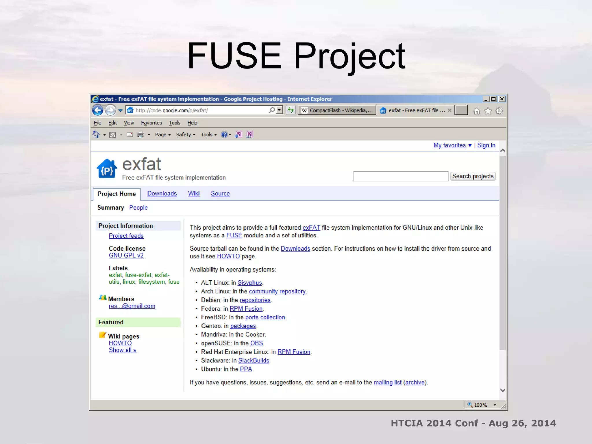 FUSE Project 
HTCIA 2014 Conf - Aug 26, 2014 
 