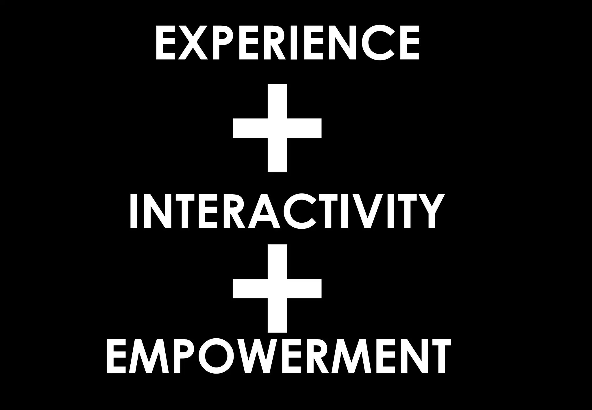 EXPERIENCE

    +
INTERACTIVITY

    +
EMPOWERMENT
 