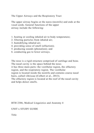 HTH 2306, Medical Linguistics and Anatomy 1 Course Le.docx