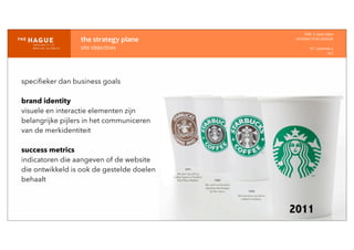 IDM-­‐	
  E	
  open	
  data
INTERACTION	
  DESIGN
HT	
  1	
  periode	
  4
HCI
the	
  strategy	
  plane
site	
  objectives
speciﬁeker dan business goals
brand identity
visuele en interactie elementen zijn
belangrijke pijlers in het communiceren
van de merkidentiteit
success metrics
indicatoren die aangeven of de website
die ontwikkeld is ook de gestelde doelen
behaalt
 