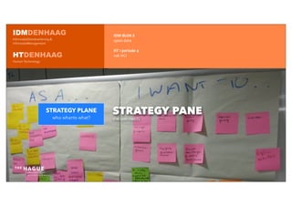 IDM	
  BLOK	
  E
open	
  data
HT	
  1	
  periode	
  4
vak	
  HCI
STRATEGY PANE
the	
  user	
  needs
IDMDENHAAG
InformatieDienstverlening &
informatieManagement
HTDENHAAG
Human Technology
STRATEGY PLANE
who whants what?
 