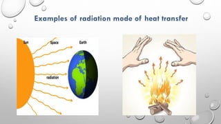 Examples of radiation mode of heat transfer
 
