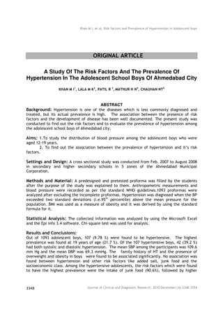 A Study of the Risk Factors and the Prevalence of Hypertension in the ...