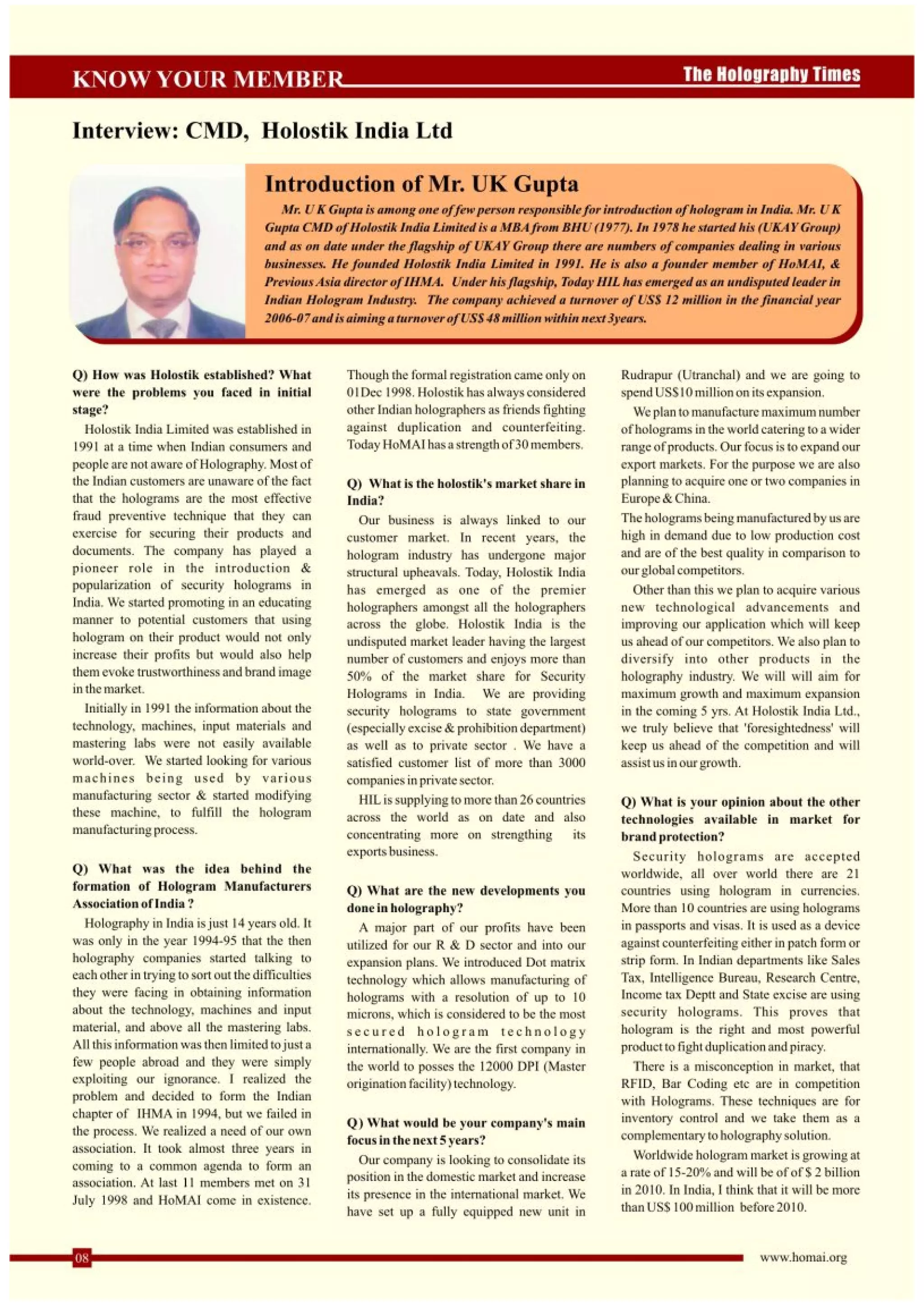 The Holography Times, November 2007, Volume 1, Issue 1