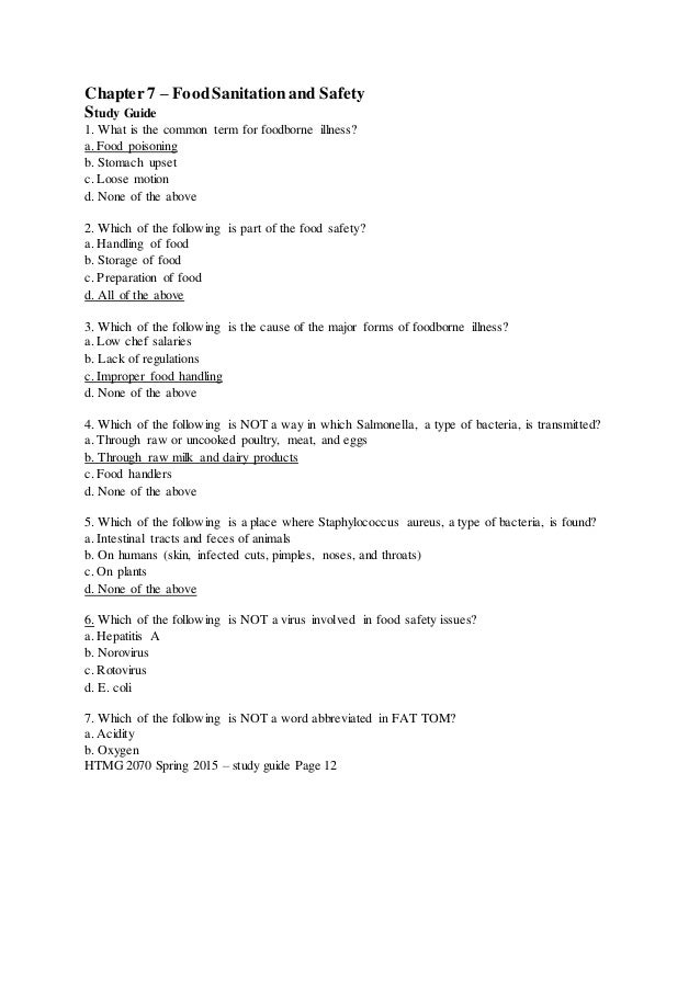 Illinois Food Service Sanitation Manager Study Guide Illinois Food Service Sanitation Manager Study Guide