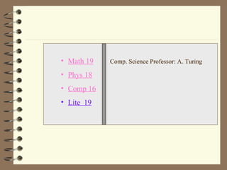 Math 19 Phys 18 Comp 16 Lite  19 Comp. Science Professor: A. Turing 