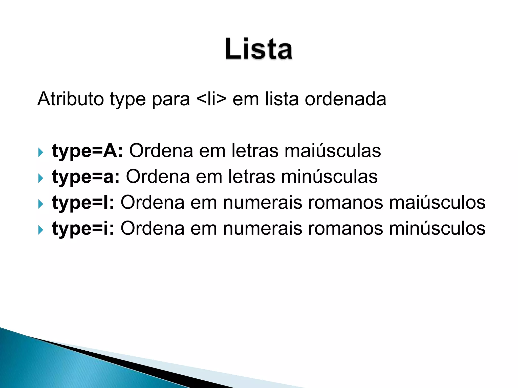HeadingA tag <hx> é utilizadaparadestacar o textocolocando-o emnegrito e definindo um tamanho, ondexvaria entre 1 (maiortamanho) e 6 (menostamanho).<h1>Maiortamanho de heading possível</h1><h6>Menortamanho de heading possível</h6>